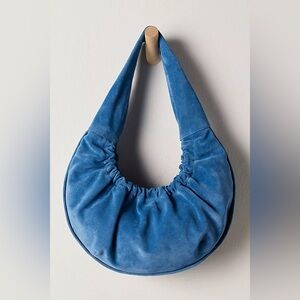 New Free People Cornflower Blue Shiloh Ruched Slouchy Shoulder Bag Purse